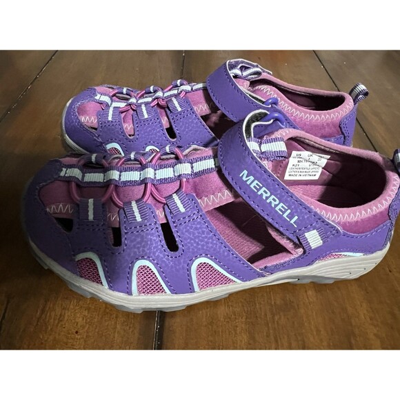 Merrell Size 2M Girls Purple Pink Hook And Loop Hiking Sandal - Picture 3 of 8
